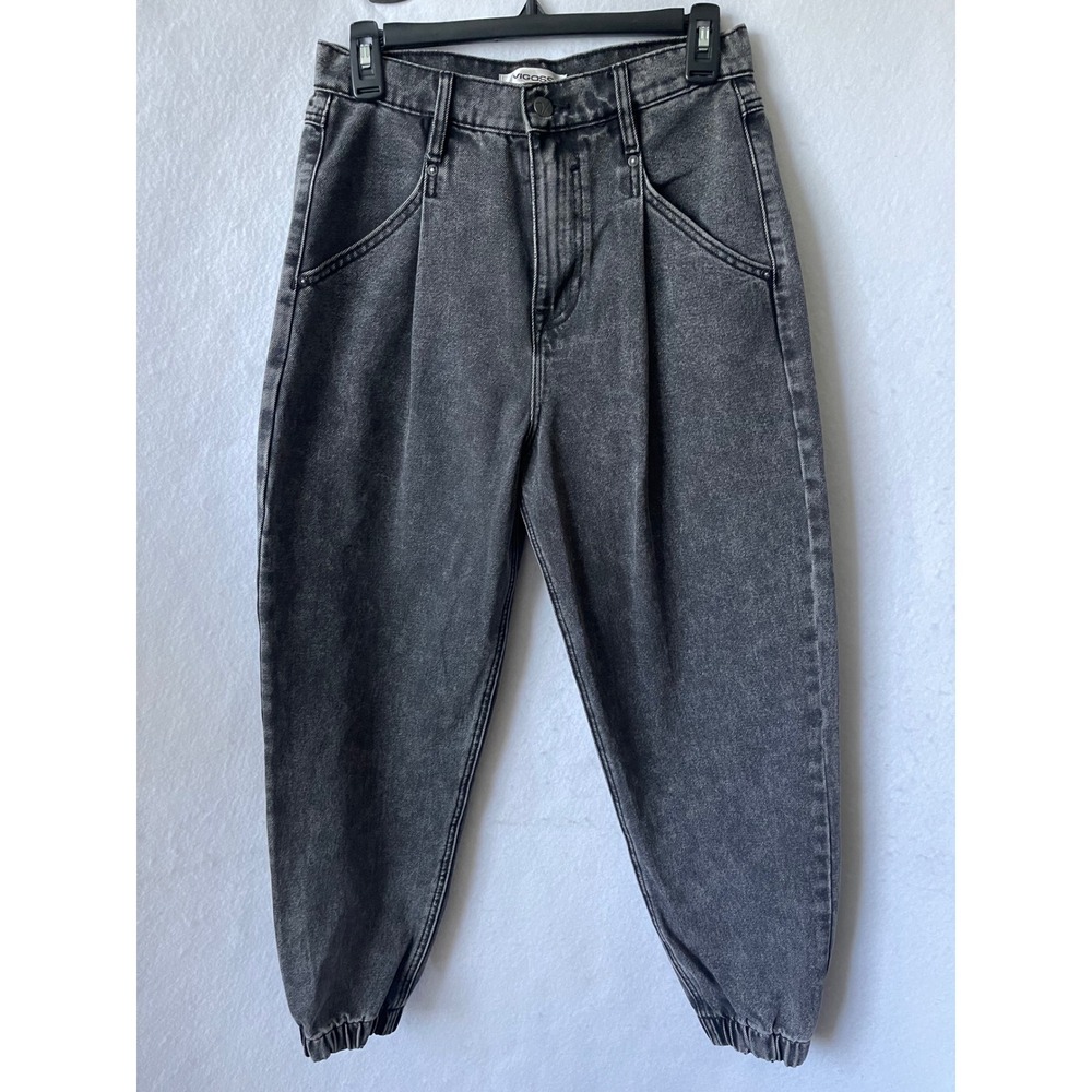 Vigoss AXL Balloon Jeans Acid Wash Black Pleated Jogger Cuffs High Rise 27